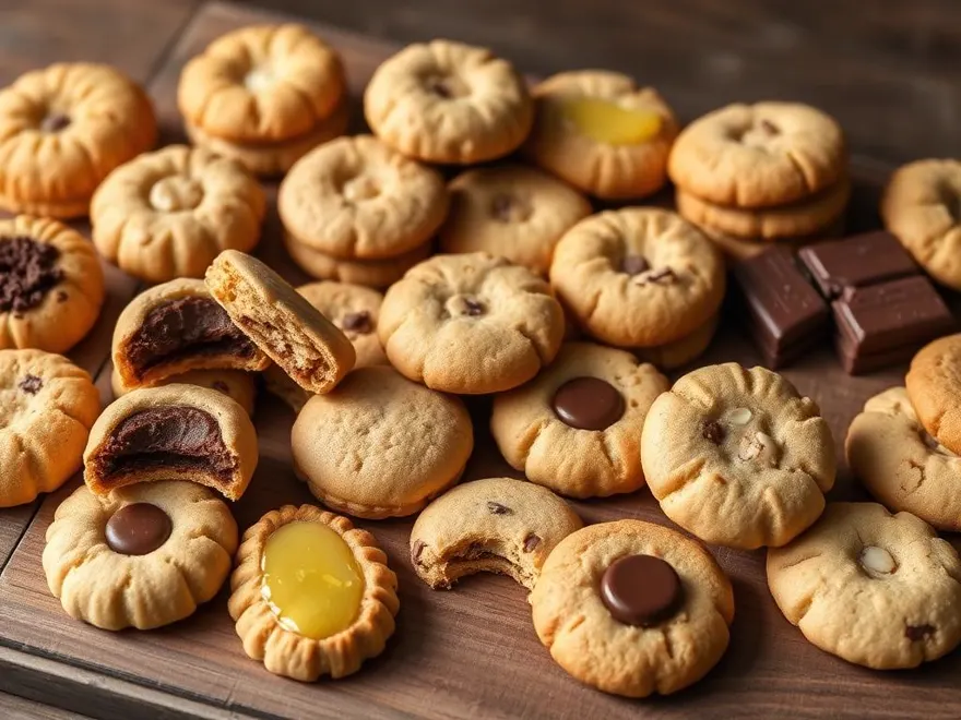 Vários cookies saudáveis diferentes sobre mesa de madeira