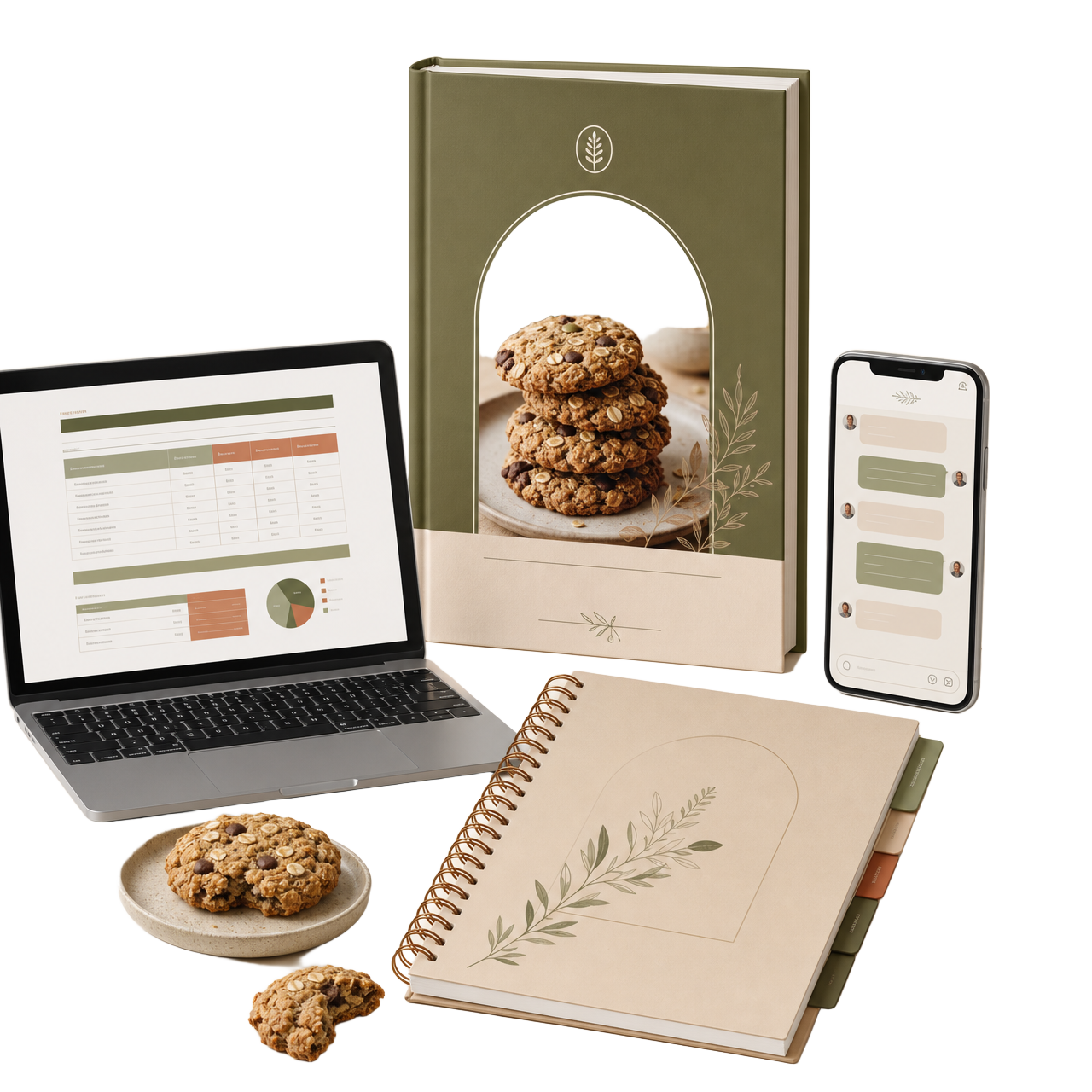 Kit completo: Manual do Cookie Saudável Lucrativo, calculadora de preço, mensagens prontas e planner anual